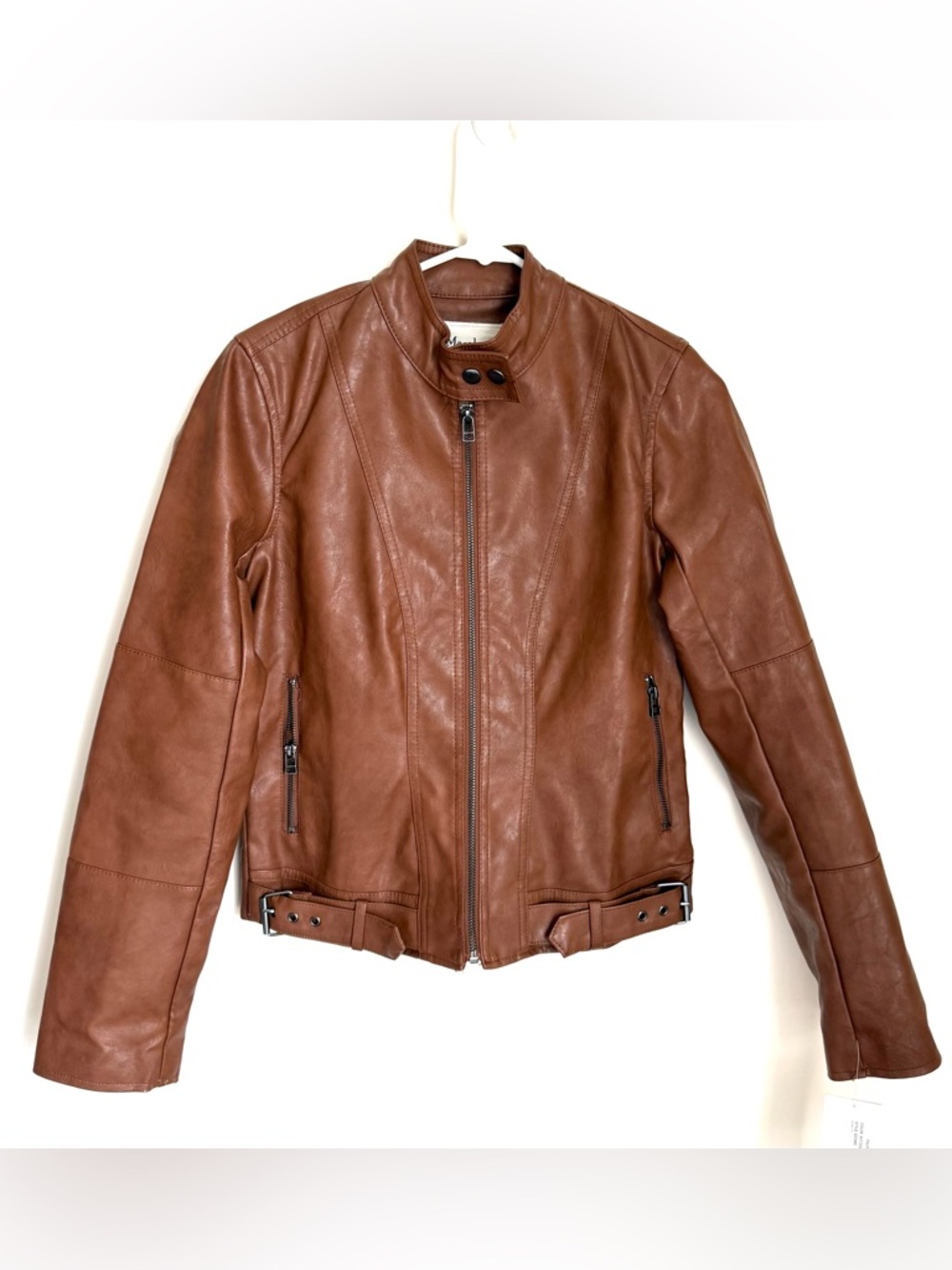 Maralyn & Me Cognac Brown Faux Leather Moto Jacket
